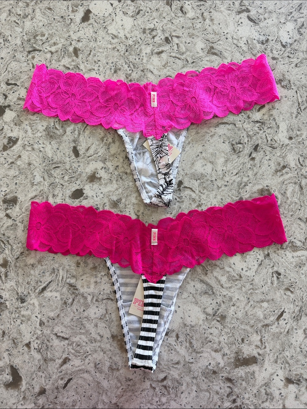 NWT PINK Lace Waistband Thong Pair
